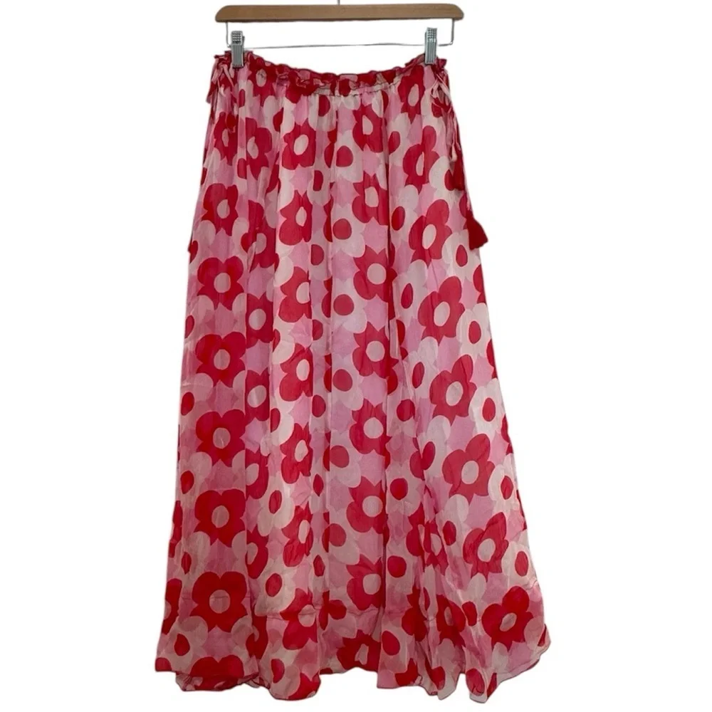 L1. Antik Batik Anthropologie Red Poppy Midi Skirt Tassel Ties - Picture 3 of 8